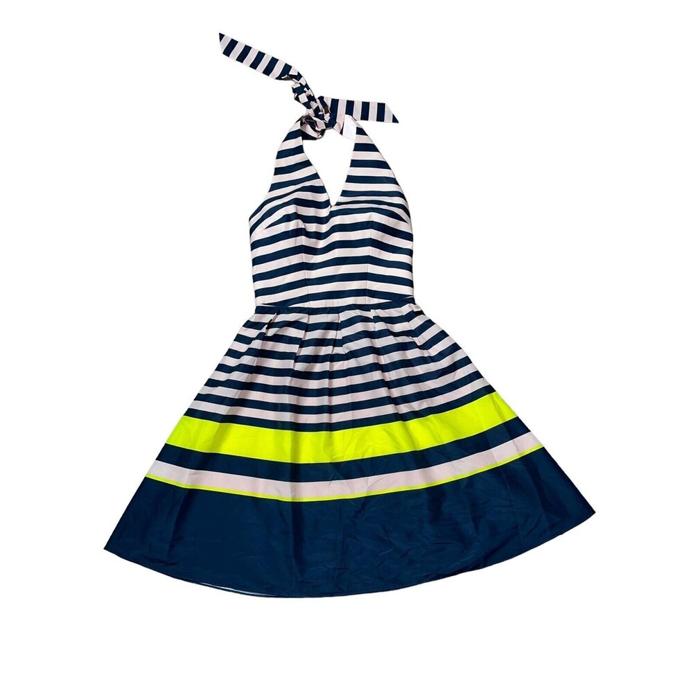 Ted Baker Sarera Candy Bar Stripe Print Navy Halterneck Dress Ted Size 1 US 4